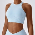 Light blue ribbed knit sports bra with tight fit and racerback for gym and yoga - S / Sky Blue