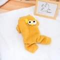 Yellow fleece pet jumpsuit with big eye cartoon decor and metal D-ring for small dogs - S / Yellow