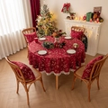 Nappe ronde rouge de Noël avec motif cerf en jacquard et bordure blanche à franges - Rond 120cm / Rouge HO Avec Glands