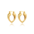Detailed macro view of heart shaped golden 18k earrings with a polished mirror finish - Gold Polished Heart Style / Gold