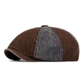 Vintage color block newsboy cap in brown and washed denim blue for men and women - Octagonal Coffee