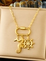 Collana dorata con ciondoli a forma di cavalluccio marino, coda di pesce e timone - Stile Cavalluccio Marino Oceano (N3432)