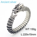 Ancient silver dragon head bracelet with scale texture and 150g weight for men - Antique Silver / 22cm