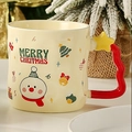 Weihnachtstasse aus Keramik mit Schneemann-Motiv, rotem Wellengriff und Sterndetail - Weihnachtsschneemann - Einzelne Tasse