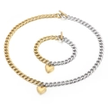 Set di gioielli in acciaio inossidabile bicolore con ciondolo a cuore, collana e bracciale inclusi - Set di Gioielli Bicolore (KS143425-Z)