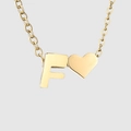 Gold heart necklace with 3D initial F pendant, elegant dainty clavicle chain accessory. - Letter F / Gold