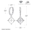 Detail of S925 sterling silver compass star earrings with size measurements and 5A zircon - 925 Silver White Gold Plated