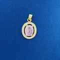 Elegant gold oval pendant with a pink gemstone center and small white diamonds - Oval Pink Gemstone Inlaid Diamond Pendant (800)