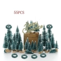 Detailed 55pcs mini Christmas tree set with bottle brush trees and merry christmas sign - Set 5 - 55PCS