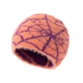Berretto in maglia pelosa arancione e viola con motivo a ragnatela per l'inverno - Arancione con ragnatela viola