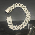Men's 14mm silver iced-out rhombic Cuban link bracelet with high-quality rhinestones - 8inch (20CM) / Silver
