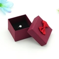 Square dark red jewelry gift box with a red bow and a single diamond ring inside - 5*5*3.5CM / Burgundy