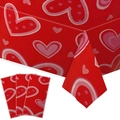Red Valentine's Day tablecloth with pink heart patterns and polka dots for party decor - New Heart Print Tablecloth