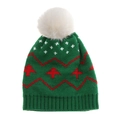 Bonnet de Noël pour enfants en vert avec sapins rouges, flocons et pompon blanc - Vert