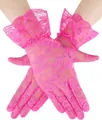 Elegant rose red floral lace gloves with ruffled cuffs for women party and formal events - Child Size Rose Red