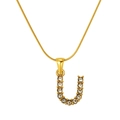 Gold-tone stainless steel snake chain necklace with sparkling crystal encrusted letter U pendant - Gold Letter U (S-P148-U)