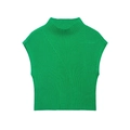 Green ribbed knit sleeveless turtleneck vest with unique diagonal stitching on white background - S / Green