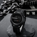 All-black digital sports watch with large face on dark stone, water resistant strap - 601 5th Gen Black