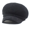 Classic black corduroy newsboy cap with ribbed texture for women's winter warmth - Black