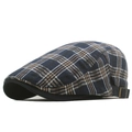 British style plaid beret in navy blue with white and orange lines and black brim - Adjustable / Navy Blue
