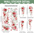 Detailed size chart for red rose wall sticker set with 2 sheets and 24 pieces - Red Rose Heart Style (CT24Y12803T_R) / 90x30cm