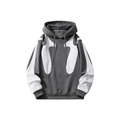 Grijze herenhoodie met witte contrasterende vlampanelen en comfortabele geribbelde boorden - S / Grijs