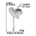 Detailed view of silver heart stud earring with melted design and dimension specs - Melted Liquid Heart / Silver