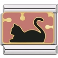 Italian style modular charm with pink enamel, golden trim and a black cat silhouette - 0011-swan Silver Edge Foundation