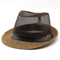 Chapeau Panama respirant avec calotte en maille marron et ruban en cuir pour le soleil - M (56-58cm) / Café