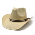 Cappello da cowboy classico in paglia beige con decorazione a fascia in similpelle intrecciata - M (56-58cm) / Beige