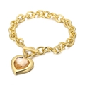Golden OT buckle bracelet with champagne crystal heart pendant on a chunky chain - Gold Champagne Heart (KB162153-Z)