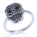Vintage Silberring aus Edelstahl mit Sugar-Skull-Motiv und gravierten Augenmerkmalen - US 5 / Sugar Skull Stil (17108)