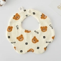 Floral soft cotton baby bib with bear patterns and snap buttons for newborns - Gauze Flower Scarf - Baby Bear