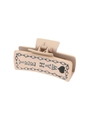 Detailed macro view of a beige rectangular claw clip featuring the Yee Haw cowboy design - Beige YEE HAW Spade Style (90021)