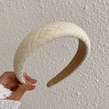 Beige knitted wide headband with geometric woven texture and brown lining detail - Off-white Geometric Woven Pattern