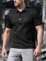 Men's black mesh short sleeve polo shirt with classic collar and front chest pocket - S / Black