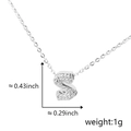 Silver letter S necklace with clear cubic zirconia pendant and measurement data - Silver Letter-S
