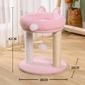 Pink 2-tier rabbit ear cat tree with sisal scratching post and soft plush hanging ball - Double Layer Round Nest / Pink
