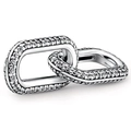 Ineinandergreifende Silberverbinder mit Mikro-Pavé-Zirkon für DIY-Charm-Armbänder - LJQ15-Silber Abgerundetes Rechteck Voll Zirkonia