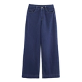 Pantaloni jeans blu scuro a vita alta con gamba dritta e cuciture a contrasto - XS / Pants