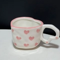 Tazza in ceramica bianca con cuori rosa e bordo a forma di cuore con manico unico - Tazza Cuore Rosso Scuro