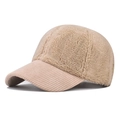 Beige winter baseball cap featuring warm faux shearling texture and corduroy brim detail - Adjustable / Beige