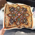 Detailed view of luxury satin silk scarf with vintage exotic floral pattern and orange border - Ginger (W-487)