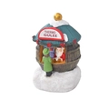 Miniature resin Santa shop in barrel shape with green roof and snowy base ornament - Barrel Style (Style A)