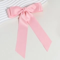 Elegant pink satin ribbon bow hair clip with long streamers in minimalist style - Pink