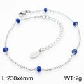 Cadena plana de acero inoxidable con 7 cuentas de esmalte azul oscuro y cierre de langosta - Estilo de Cuenta Azul Con Cadena Plateada (KJ3617-Z)