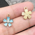 Blue enamel cherry blossom pendant with white pearl and gold hollow flower charm - 1Pc Lake Blue Cherry Blossom Pearl 12x15mm