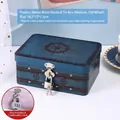 Vintage navy blue tin storage box with compass pattern and metal padlock and key - Medium - Old Sailboat (With Padlock)