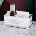 European style multi-functional tissue box with pearl white finish and rose carvings - Rose Relief Multi-functional / Silver