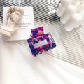 Square acetate hair claw clip with colorful magenta and blue gradient glitter finish - Floral Purple